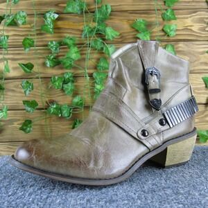 Vintage 93 Bentley Women's 8 Taupe Faux Leather Western Boots‎ Buckle Strap Zip